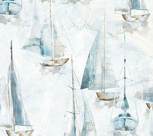 Load image into Gallery viewer, Northcott - Smooth Sailing - Stripe - Small Sail Boats - White - 1/2 YARD CUT
