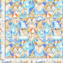 Load image into Gallery viewer, Timeless Treasures - Whatever Floats Your Gnome - Blue Packed Coastal Gnomes - 1/2 YARD CUT
