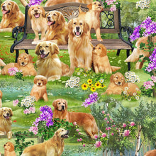Load image into Gallery viewer, Timeless Treasures - Dogs Rule - Golden Retriever Park - Green - 1/2 YARD CUT
