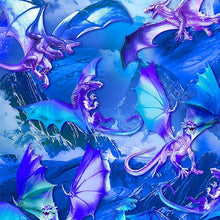 Load image into Gallery viewer, Timeless Treasures - Blue Fantasy Dragons - 1/2 YARD CUT
