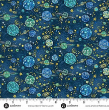 Load image into Gallery viewer, Andover Prints - Makower UK - Orbit - Galaxy - Blue - 1/2 YARD CUT
