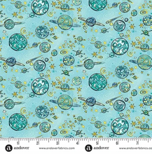 Load image into Gallery viewer, Andover Prints - Makower UK - Orbit - Galaxy - Teal - 1/2 YARD CUT
