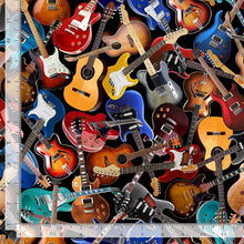 Load image into Gallery viewer, Timeless Treasures - I'm with the Band - Tossed Guitar - 1/2 YARD CUT
