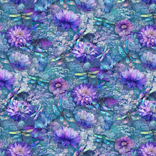 Load image into Gallery viewer, Timeless Treasures - Dragonfly Mist - Flying Dragonflies &amp; Floral - 1/2 YARD CUT
