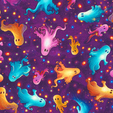 Load image into Gallery viewer, Robert Kaufman - Bright Frights - Ghosts Midnight Purple - 1/2 YARD CUT
