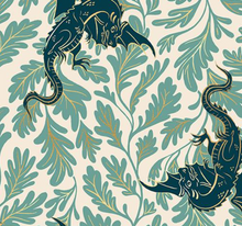 Load image into Gallery viewer, Ruby Star Society - Fireglow - Dragon Lair - Watercress Metallic - 1/2 YARD CUT
