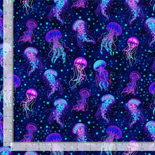 Load image into Gallery viewer, Timeless Treasures - Electric Ocean - Bioluminescent Jellyfish - 1/2 YARD CUT

