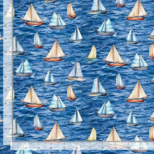 Load image into Gallery viewer, Timeless Treasures - Beacon of Light - Sailboats in the Sea - 1/2 YARD CUT
