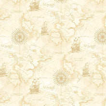 Load image into Gallery viewer, Timeless Treasures - Beacon of Light - Natural Sea Map - 1/2 YARD CUT
