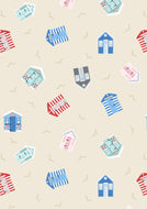 Lewis & Irene - Small Things Coastal - Beach Huts on Clotted Cream - 1/2 YARD CUT