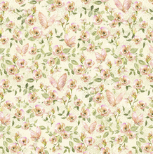 Load image into Gallery viewer, Lumin/White Owl - Fairy Boutique - Flowers/Butterflies - Cream/Pink - 1/2 YARD CUT
