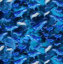 Load image into Gallery viewer, Hoffman - Whale Song - Whales - Deep Blue - 1/2 YARD CUT
