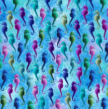 Load image into Gallery viewer, Hoffman - Whale Song - Sea Horse - Ocean Aquatic - 1/2 YARD CUT
