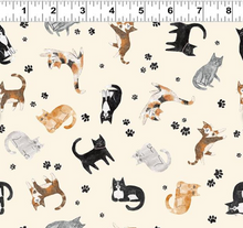 Load image into Gallery viewer, Clothworks - Homebodies - Tossed Cats in Cream - 1/2 YARD CUT
