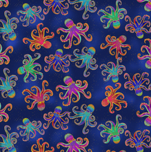 Load image into Gallery viewer, Clothworks - Oceania - Octopi - Navy Blue Gold Metallic - 1/2 YARD CUT
