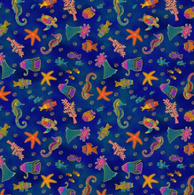 Load image into Gallery viewer, Clothworks - Oceania - Sea Life - Navy Gold Metallic - 1/2 YARD CUT
