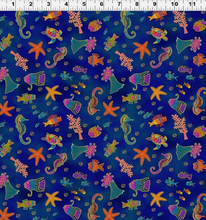 Load image into Gallery viewer, Clothworks - Oceania - Sea Life - Navy Gold Metallic - 1/2 YARD CUT
