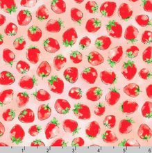 Load image into Gallery viewer, Robert Kaufman - Strawberry Season - Strawberries Camellia - 1/2 YARD CUT
