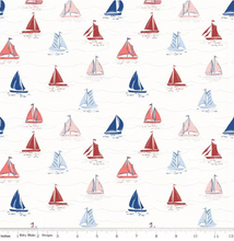 Load image into Gallery viewer, Riley Blake - Yacht Club - Sailboats White - 1/2 YARD CUT
