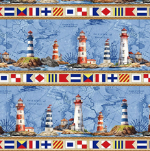 Load image into Gallery viewer, Timeless Treasures - Beacon of Light - Lighthouse Stripes - 1/2 YARD CUT
