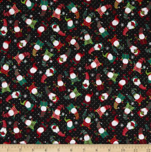 Load image into Gallery viewer, Timeless Treasures - Black Tossed Mini Holiday Gnomes - 1/2 YARD CUT
