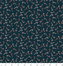 Load image into Gallery viewer, RJR - Christmas Lane - Candy Cane Toss - Navy - 1/2 YARD CUT
