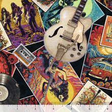Load image into Gallery viewer, QT Fabrics - Rock n Roll Fantasy - Rock Stars &amp; Guitars Toss - 1/2 YARD CUT
