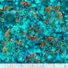 Load image into Gallery viewer, QT Fabrics - Oceana - Sea Turtles Turquoise - 1/2 YARD CUT
