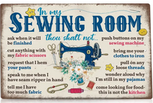 Load image into Gallery viewer, Rules for My Sewing Room Metal Sign
