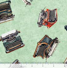 Load image into Gallery viewer, QT Fabrics - Bookworm - Typewriter Toss Sage - 1/2 YARD CUT
