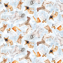 Load image into Gallery viewer, Clothworks - Best Friends - Light Denim Tossed Dogs - 1/2 YARD CUT

