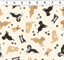 Load image into Gallery viewer, Clothworks - Homebodies - Tossed Dogs in Cream - 1/2 YARD CUT
