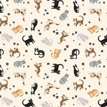 Load image into Gallery viewer, Clothworks - Homebodies - Tossed Cats in Cream - 1/2 YARD CUT
