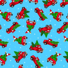 Load image into Gallery viewer, Benartex - Merry Gnomeville - Holiday Gnome Trucks Blue - 1/2 YARD CUT
