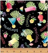 Load image into Gallery viewer, Kanvas - Fun in the Sun - Tropical Drinks Black - 1/2 YARD CUT
