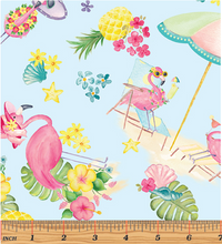 Load image into Gallery viewer, Kanvas - Fun in the Sun - Flamingo Paradise Sky Blue - 1/2 YARD CUT
