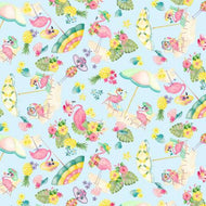 Kanvas - Fun in the Sun - Flamingo Paradise Sky Blue - 1/2 YARD CUT