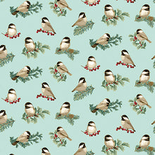 Load image into Gallery viewer, End of Bolt - A Festive Medley - Charming Chickadees Lt Turquoise - 27"
