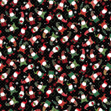 Load image into Gallery viewer, Timeless Treasures - Black Tossed Mini Holiday Gnomes - 1/2 YARD CUT
