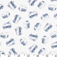 Load image into Gallery viewer, navy blue white campers van life travel vacation bus Volkswagen camping RV dear Stella fabric Chop it like its hot

