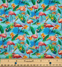 Load image into Gallery viewer, Paintbrush Studio - Fabulous Flamingos - Aqua - 1/2 YARD CUT

