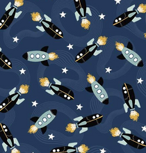 Load image into Gallery viewer, Michael Miller - Ready Your Rockets - Blue - GLOW IN THE DARK - 1/2 YARD CUT
