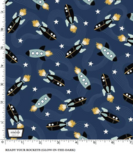 Load image into Gallery viewer, Michael Miller - Ready Your Rockets - Blue - GLOW IN THE DARK - 1/2 YARD CUT
