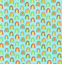 Load image into Gallery viewer, small scale chili smiles non traditional ivory cream Robert Kaufman rainobows blue sky
