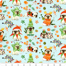 Load image into Gallery viewer, Dear Stella - Bah Hum-Pug - Multi Christmas - 1/2 YARD CUT - Dreaming of the Sea Fabrics
