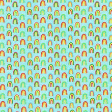 Load image into Gallery viewer, small scale chili smiles non traditional ivory cream Robert Kaufman rainbows blue sky
