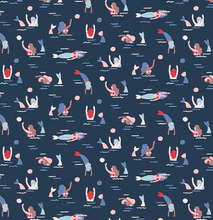 Load image into Gallery viewer, ahoy mermaids ocean bootylicious navy blue eclipse small scale dear Stella fabric
