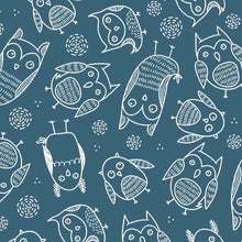 Load image into Gallery viewer, Michael Miller - Light Up My World - Owls Aglow Blue - GLOW IN THE DARK - 1/2 YARD CUT
