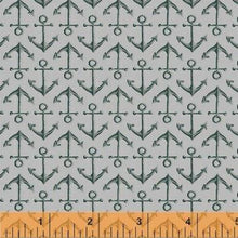 Load image into Gallery viewer, gray grey anchors high tide beach ship boat yacht ocean sea sailor navy light end of bolt Windham fabrics
