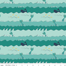 Load image into Gallery viewer, Riley Blake - Ahoy Mermaids - Oceans Seafoam Sparkle- 1/2 YARD CUT
